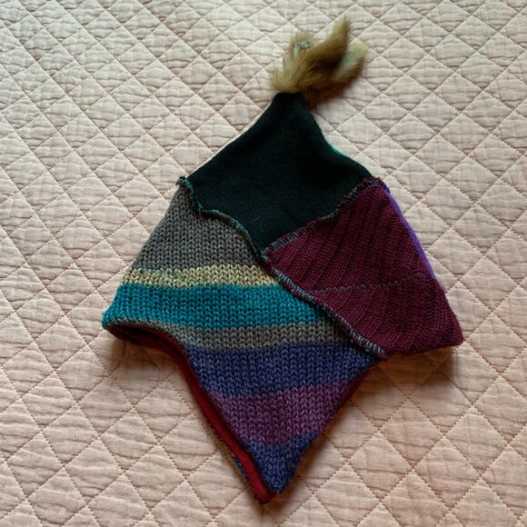 MYCO ANNA-Gladiator tuque winter hat recycle fabric ears cover fur pompom purple - Picture 4 of 7